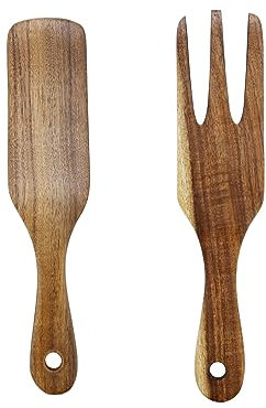 Mewutal Salatbesteck aus Holz, Salatzange und Löffel-Set, Salat-Servierutensilien, hölzerne Salat-Hände, 23 cm Salatmischgabel und 23 cm Salatspatel für Küche und Heimkochen