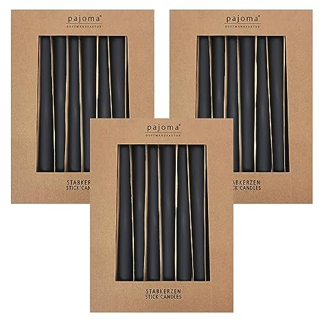 Stabkerzen 30er-Set | Schwarz - Matt | Höhe 25 cm ø 2,2 cm | Brenndauer 7 Stunden - Premium Qualität | einfarbige Spitzenkerzen | pajoma