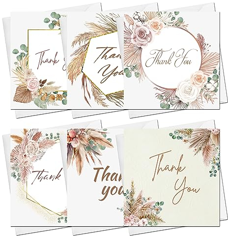 Dankeskarten 28 Stück – Multipack Dankeskarten – für Hochzeiten, Babypartys, Partys, Familie, Freunde, Arbeitskollegen – 7 verschiedene Boho-Designs mit weißen Umschlägen