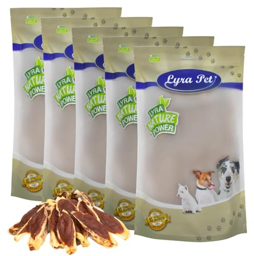 Lyra Pet® 5 kg Kaninchenohren gefüllt mit Ente | Geschmackvoller Kausnack | Leckerli auch für Welpen und ältere Hunde | Weicher Kaugenuss | Fettarmes Hundefutter | Wiederverschließbar