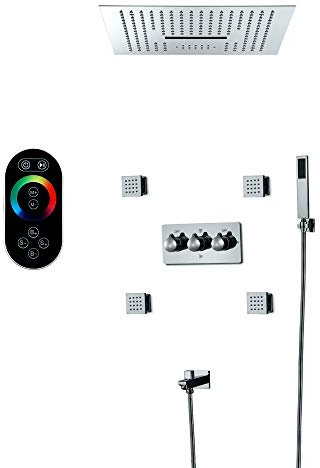 Music Shower System Concealed, 64 Colors LED Rainfall Shower Head System Ceil Mounted Bathroom Rain Mixer Shower Combo Set,Remote Control