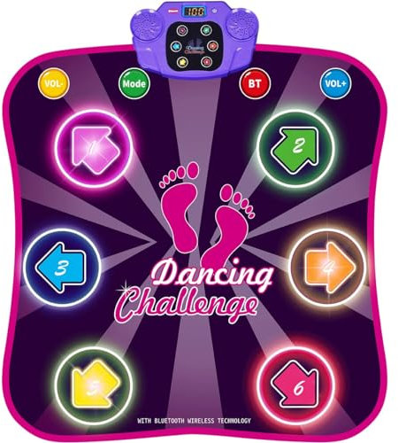 INSTOY Light Up Dance Mat for Girls:Dance Toys for 4 5 6 7 8 9 10 Year Old Girl Gifts - Music Dancing Game Pad with 5 Game Modes & Wireless Bluetooth - Birthday Gifts for Girls Boys Age 3-10
