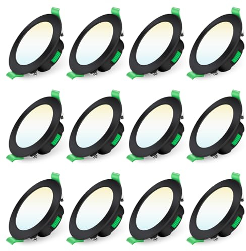 ALUSSO LED Einbaustrahler 230V Schwarz Dimmbar Flach 7W IP44 LED Spots 68mm Warmweiß Neutralweiß Kaltweiß Einbauspots für Badezimmer Küche Wohnzimmer, 12er Set