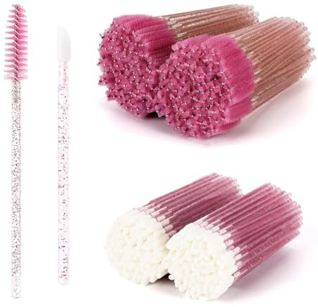 Lot de 50 pinceaux jetables pour les lèvres et 50 brosses jetables pour les cils - couleur rose.