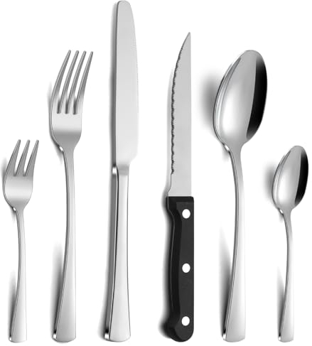 Gifcomda, 36 pièces, couverts en acier inoxydable poli miroir pour 6 personnes, set de table, passe au lave-vaisselle