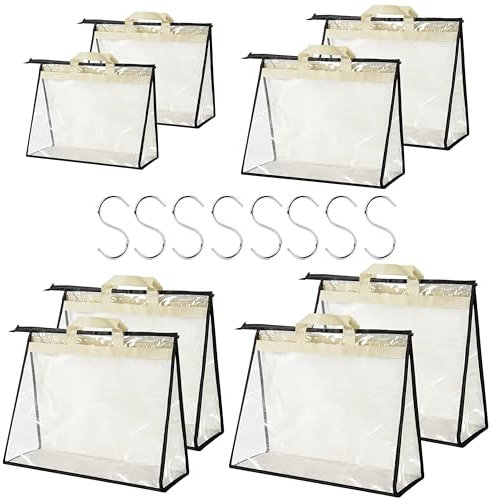 Winter Shore Durchsichtiger Taschenorganizer Schrank (8er-Pack in 4 Größen) - Atmungsaktive & Staubdichte Aufbewahrung Hängend für Geldbörsen & Taschen - Mit Reißverschluss, Griff, Haken