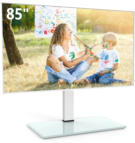 FITUEYES 50-85 inch Tabletop TV Stand, Stable TV Pedestal Stand with Height Adjustment, 80° Swivel & Tempered Glass Base, Holds 65kgs, Max VESA 800X600 mm White