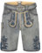 Krüger Herren Trachten Lederhose kurz, Modell: Larry mit Gürtel, Knielang, braun und grau, Art.-Nr. 961567-0-0448, 48,