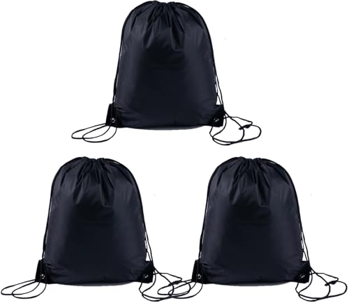 SWYSGS 3 piezas Mochila Cuerdas Bolsa de Cuerdas Mochila Gimnasio Bolsa Deporte Bolsa de Gimnasio Mochila con cordón para Mujer Hombre(Negro)