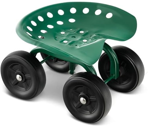 RELAX4LIFE Rollsitz, Gartensitz mit 4 Rädern, Gartenrollsitz 360 ° Drehbar & Höhenverstellbar 28-40,5cm, Fahrbarer Arbeitssitz aus Metall, bis 150 kg, für Gartenarbeit & Autopflege