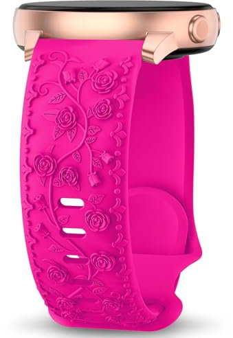 Towsnails Bracelet de rechange en silicone souple pour femme - Motif floral gravé - Compatible avec Samsung Galaxy Watch 6/5/4 40 mm 44 mm, 5 Pro 45 mm, Active 2, 3 - 20 mm
