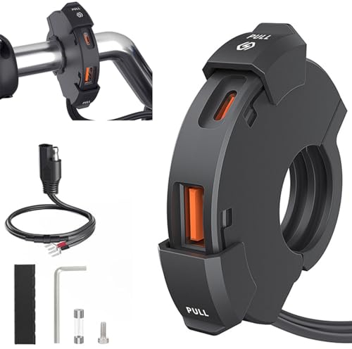Chargeur de Moto USB C Prise 12V 48W QC3.0 USB et PD Type-C Degré d'étanchéité IP65, Chargeur Telephone Moto pour 12V~24V Moto,Bateau Marin Caravane Véhicule (Noir)