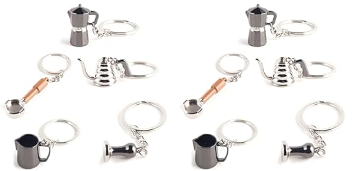 Beelooom 10PCS Coffee Tamper Keychain Espresso Portafilter Moka Pitcher Keyring Portable Coffee Accessories Gift