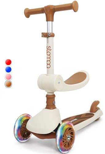 Stompa Roller Kinder 3 Jahre Scooter 2 in 1 Kinderroller ab 2 Jahre bis zu 50kg mit Klappbar Sitz &LED Räder, Höhenverstellbarer, Faltbar Tretroller Dreirad Roller für Kleinkinder Jungen Mädchen Weiß