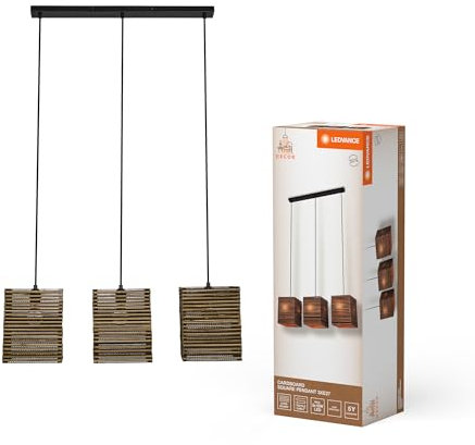 LEDVANCE Pendelleuchte 3-flammig Decor Cardboard Square braun aus Wellpappe, E27, 830 mm Länge, Leuchtenschirm aus recyceltem Material, nachhaltig durch austauschbare Lichtquelle, einfache Montage