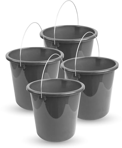 Eimer (4 Stück) Haushaltseimer, 10 Liter, in vers. Farben, Putzeimer aus Stabilem Kunststoff, lebensmittelecht, BPA-frei, Made in EU (Anthrazit)