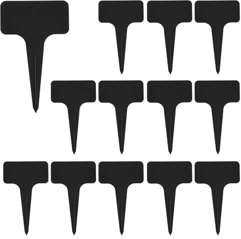 100 Stück Pflanzenschilder, Pflanzenstecker, Plastik Pflanzschilder, T-Typ Wetterfest Pflanzenschilder mit Marker, zum Beschriften für Draussen Wetterfest kräuter schilder etiketten pflanzen, Schwarz