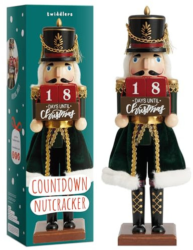 THE TWIDDLERS - Weihnachts-Countdown Nussknacker-Soldat aus Holz, 30cm / 12“ in festlichen Farben - Premium handgefertigtes Kiefernholz klassisches traditionelles Ornament, Weihnachtsdekoration