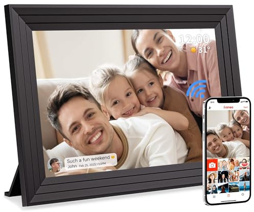 Cornice Digitale Foto WiFi Portafoto - 10,1 Pollici 1280 x 800 HD Memoria 32 GB Cornici Digitali Elettronica per Video Rotazione Automatica IPS Touch Screen con l'App Frameo Album Fotografico Luakug