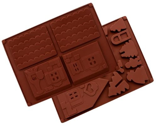 Fogukier Stampo per cioccolatini a forma di casa, 2 stampi in silicone per cioccolatini natalizi, antiaderenti, sicuri per alimenti, per biscotti, fondente, pasta di zucchero