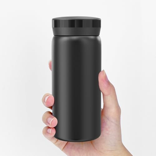 Linkidea Mini bouteille d'eau 200 ml (7 oz), petite bouteille isotherme en acier inoxydable pour boissons chaudes et froides, anti-fuite, idéale pour sac à main, sac à main et poche (noir)