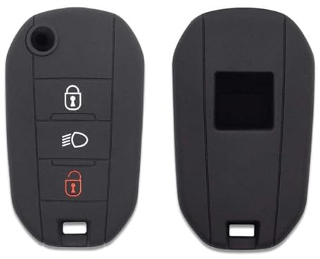Autoschlüsselhülle aus Silikon für Citroën und Peugeot 3 Tasten (Schwarz)