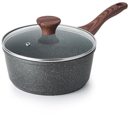 SENSARTE 22CM Antihaft-Kasserolle mit Deckel, 3L Kleiner Topf mit Schweizer Granit-Beschichtung, Stay-cool Griff, Mehrzweck-Soßentopf Kleine Küche Kochtopf, Induktion Geeignet