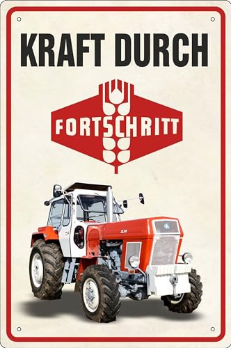 Blechschild Schild 20x30cm - Kraft durch Fortschritt ZT 303 Traktor Trecker DDR Oldtimer Bauer Landwirt Landtechnik Landwirtschaft