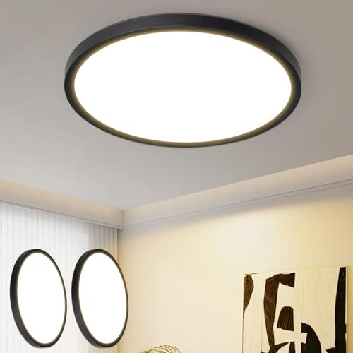 ZMH 2ER Deckenlampe LED Deckenleuchte Flach - Küchenlampe Schwarz 15W Badezimmerlampe Rund Küche Rhombenplatte 3000K Schlafzimmerlampe Klein Badlampe IP44 Flurlampe Ø18cm für Bad Flur Schlafzimmer