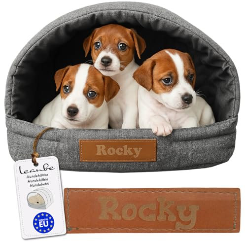 Leanbe Personalisierte Hundehütte/Hundehöhle – Kuscheliges Hundebett mit Namensgravur – Katzenhöhle & Schlafplatz für kleine und große Hunde Hundehaus (Graphit, R1:41x33x28cm)