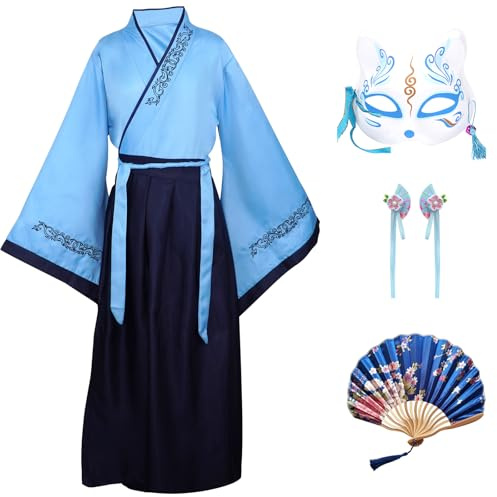CRFASIBE Hanfu Robe Enfants, Deguisement Chinoise, Taille 130/140/150cm | Costume Chinoise Fille avec Accessoires, Coffret Cadeau, 7 à 13 Ans, Vêtement pour Carnaval, Cosplay, Fêtes, Spectacle