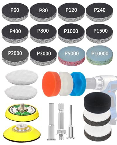 193PCS 50mm Sanding Discs and Polishing Buffing Pads Kit, 60 to 10000 Grit Wet and Dry Sandpaper, Drill Sanding Attachment for Car Headlight Restoration, Alloy Wheel Repair, Wood and Metal