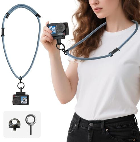 muuee Neck Strap for DJI Osmo Action 5 Pro/4/3, Pocket 3, Insta360 Ace Pro, Anti-Drop Neck Lanyard with 1/4 Screw and M5 eye bolt for GoPro, Insta360 X5/X4, Selfie Sticks, Camera & Tripod (Blue)