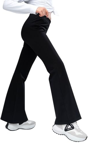 Mayoii Girls Flared Leggings, High Waisted Tummy Control Yoga Pants with Breathable Stretch for School or Dance (UK, Age, 9 Years, 10 Years, Regular, Black)