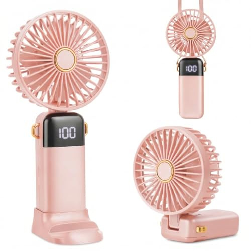 CNMTCCO Ventilateur portable rechargeable,mini-ventilateur 3000 mAh,petit et silencieux, ventilateur de poche portable 3 en 1 à 5 vitesses,le bureau,les enfants et les activités en plein air (Rose)