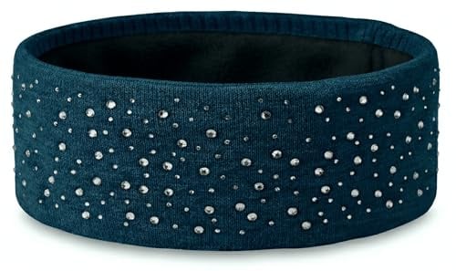 styleBREAKER Damen Stirnband Strass Feinstrick Viskose 59cm, Petrol-Blau | Thermo-Fleece Futter. elastisches Haarband. Kopfumfang bis 59 cm. wärmendes Material. Handwäsche empfohlen.