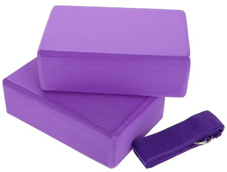 Bloque de Yoga de Espuma Eva, 3 Piezas, Púrpura para Gimnasio | Incluye Correa Elástica, Diseño Ligero y Fácil de Llevar, Uso Versátil en Jardín y Gimnasio