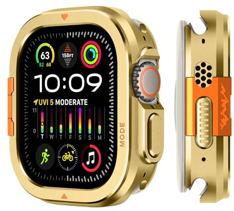 Suphart 2 in 1 Hülle Kompatibel mit Apple Watch Ultra 3/2/1 49mm, Robuste Schutzhülle mit Rückrahmen für iWatch 49 mm, Gold