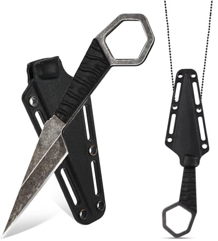 Fonyet Outdoor Messer mit Kydex Scheide und Kette, 16cm Full Tang Klein Messer Gürtelmesser Scharfes Survival Messer für Camping, Geschenke für Männer (C)