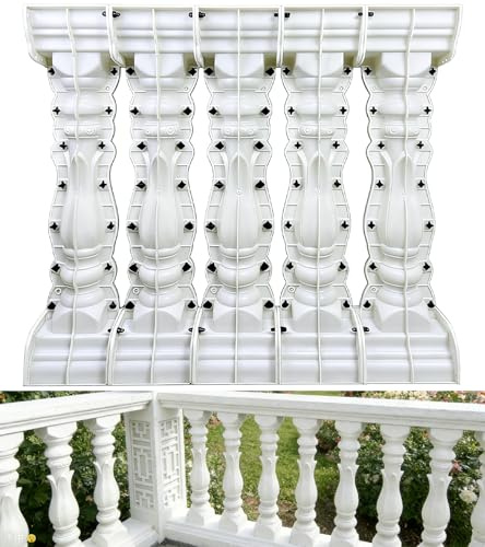 5 Pack 90cm Height ABS Reinforced Concrete Railing Molds, Industrial Grade Cast-in-Place Balcony Fence Molds, Reusable Heavy Duty Casting Moulds for Villa Yard Garden Construction (Lotus)