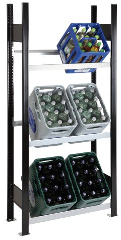 Schulte Lagertechnik Grundregal, Getränkekistenregal 1800 x 750 x 300 mm (HxBxT), schwarz/Silber, 3 Ebenen für 6 Getränkekisten