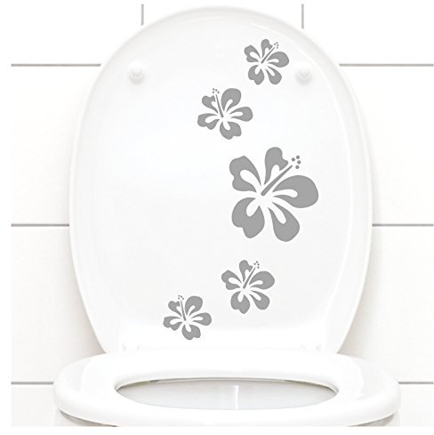 Grandora Klodeckel Aufkleber Hibiskusblüten I Silbergrau 5er Kreativset I Bad Blüten Blumen Hibiskus Aufkleber Wandaufkleber Wandsticker W916