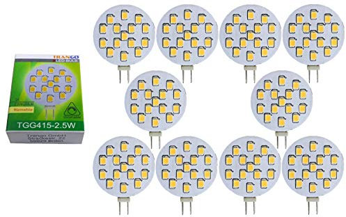 Trango 10er Set G415-2.5 * 10 LED Leuchtmittel zum Austausch G4 MR16 Fassung Leuchtmittel 12Volt AC/DC 2.5 W 250 Lumen 3000K warmweiß Möbel Einbaustrahler, Schrank Einbauleuchte, Deckenleuchte