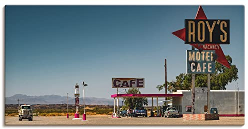 ARTLAND Wanddeko Leinwand Bilder Wandbild 100 x 50 cm Landschaften USA Arizona Hotel Motel Cafe Tankstelle Route 66 Nostalgie Q3TD