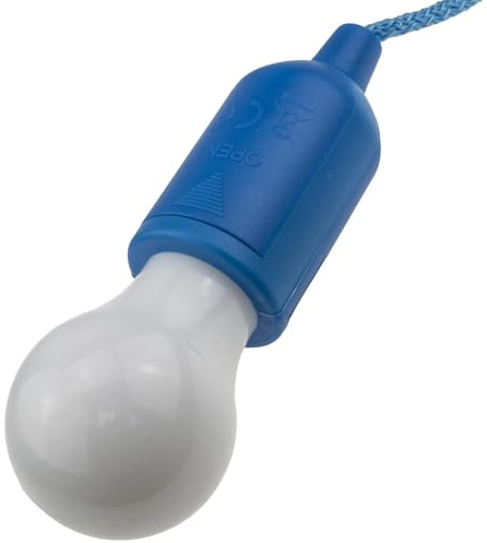 kenable Battery Powered LED Light Bulb 50 Lumens Pull Cord On/Off for Sheds Tents Cupboards Garages - Blue