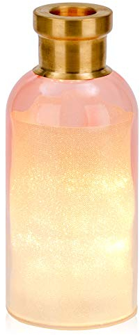 BRUBAKER Lichterflasche Magie mit 10 LED Sternen 23 cm Höhe Rosa/Messing