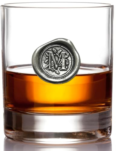 English Pewter Company 11oz Whisky Glass Tumbler with Monogram Initial - Personalised Gift with Your Choice of Initial (M) [MON113]