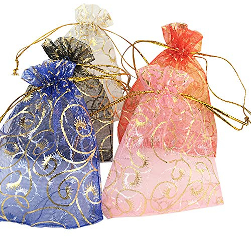 YFZYT 100 Stück Bunte Organzasaeckchen Organzabeutel Gastgeschenke Bonbons Organza Kordelzug Schmuckbeutel für Hochzeit Weihnachten Party Garten - 9x12 cm/3.54x4.72 Zoll, Gemischte Farbe#2