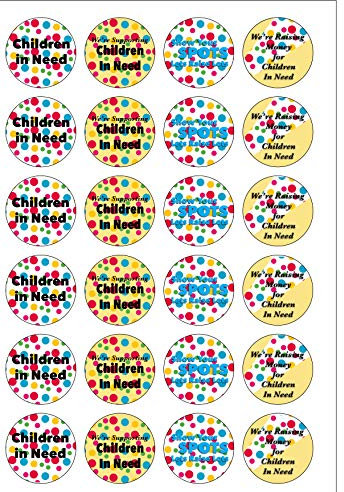 24 Pre Cut Children In Need Charity Fundraising SPOTTY Edible Wafer Paper Round Cake Toppers Decorations