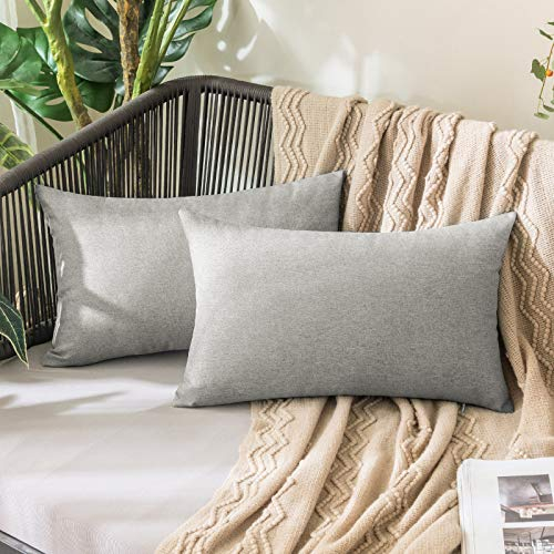 MIULEE 2er Set Wasserdicht Kissenbezug Outdoor Sofakissen Dekokissen Modern Kissenbezüge Dekorativ Kissenhülle Deko aus Polyster Leinen-Optik für Garten Sofa Wohnzimmer Bett 30x50 cm Grau Weiß